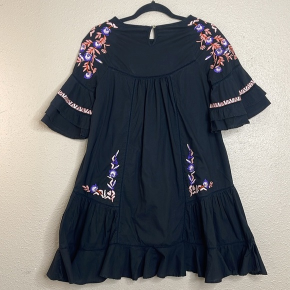 Free People Women’s Black Embroidered Boho Mini Dress – Size Sm Festive Goth - Picture 7 of 10